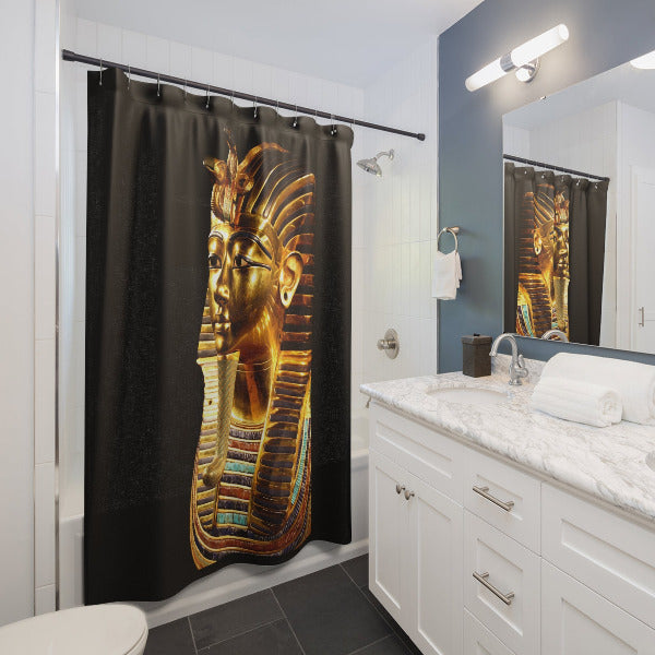 Ancient Egypt King Tut Shower Curtain | Black & Gold Bathroom Decor