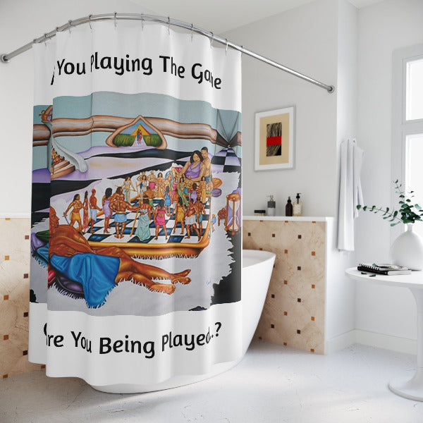 The Hue Man Chess Game Shower Curtain - Thought-Provoking Art for Unity & Awareness