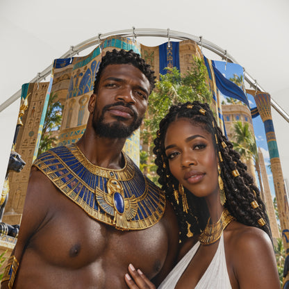 Medjay Couple Shower Curtain | Golden Embrace | Black Love Bathroom Decor