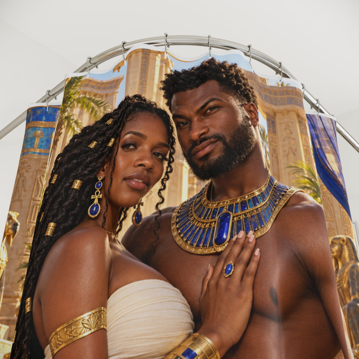 Medjay Couple Shower Curtain | Black Love & African-Inspired Bathroom Decor