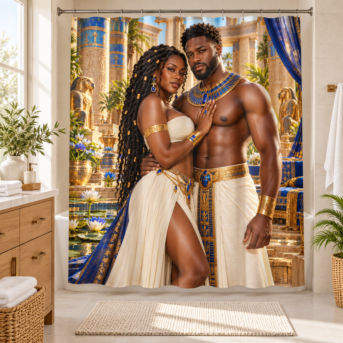 Medjay Couple Shower Curtain | Black Love & African-Inspired Bathroom Decor