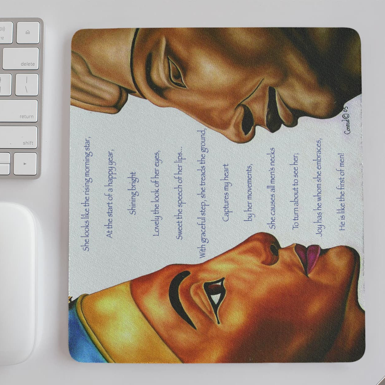 Morning Star Love" – Nefertiti & Akhenaten Egyptian Art Mouse Pad | Ancient Love Poetry Desk & Gaming Accessory