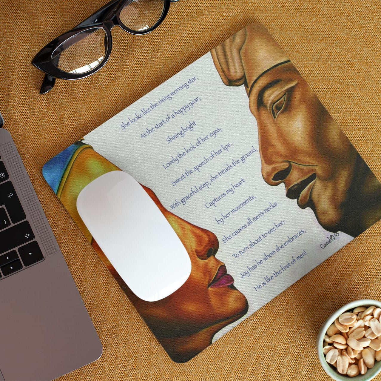 Morning Star Love" – Nefertiti & Akhenaten Egyptian Art Mouse Pad | Ancient Love Poetry Desk & Gaming Accessory