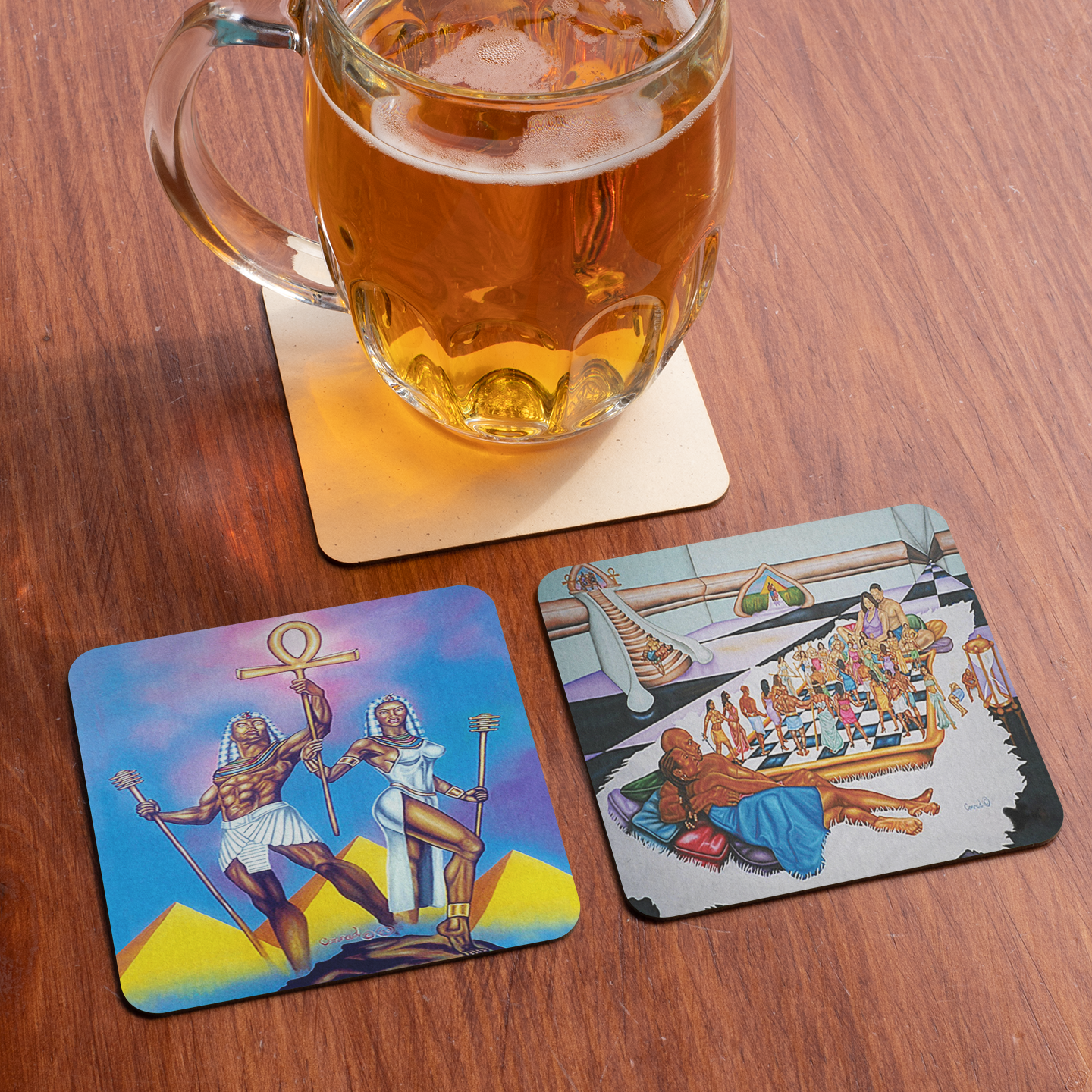 Love & Unity Egyptian Art Coaster — Ankh Couple | Hotep Creations