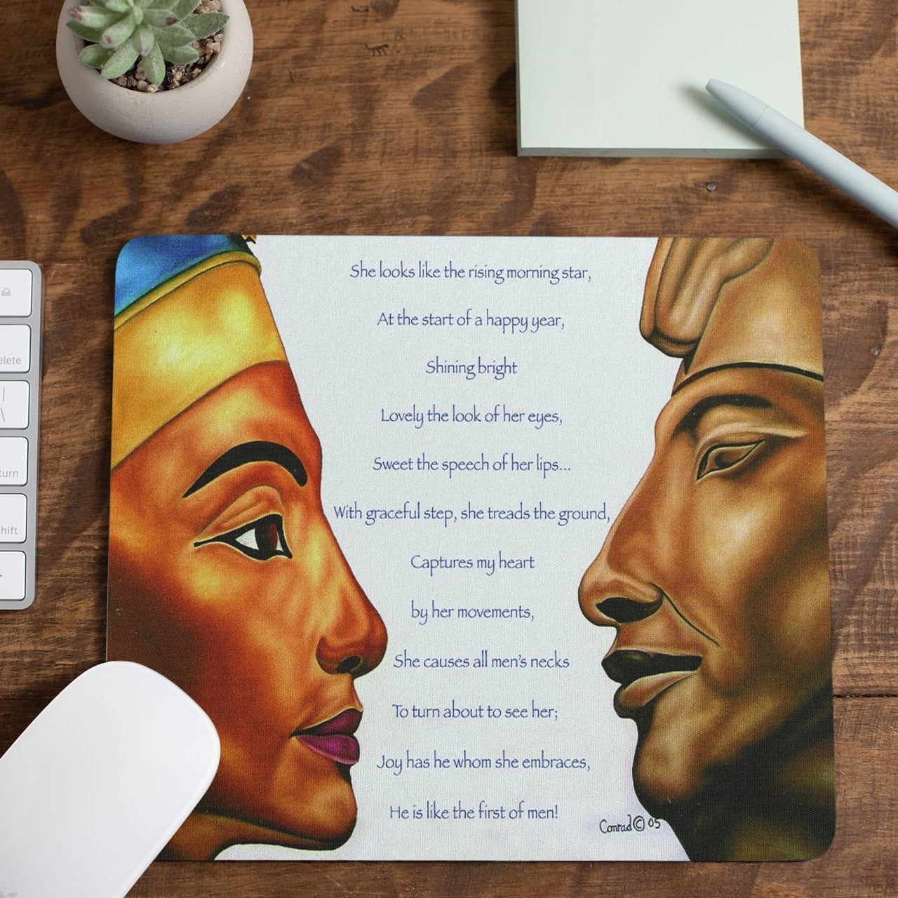 Morning Star Love" – Nefertiti & Akhenaten Egyptian Art Mouse Pad | Ancient Love Poetry Desk & Gaming Accessory