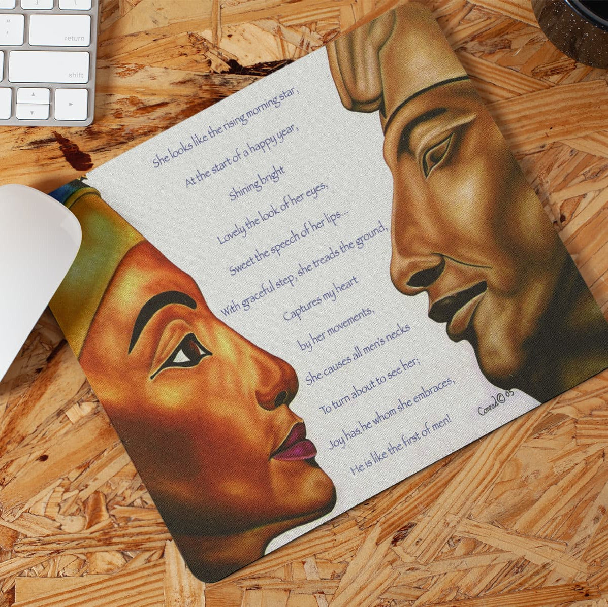 Morning Star Love" – Nefertiti & Akhenaten Egyptian Art Mouse Pad | Ancient Love Poetry Desk & Gaming Accessory