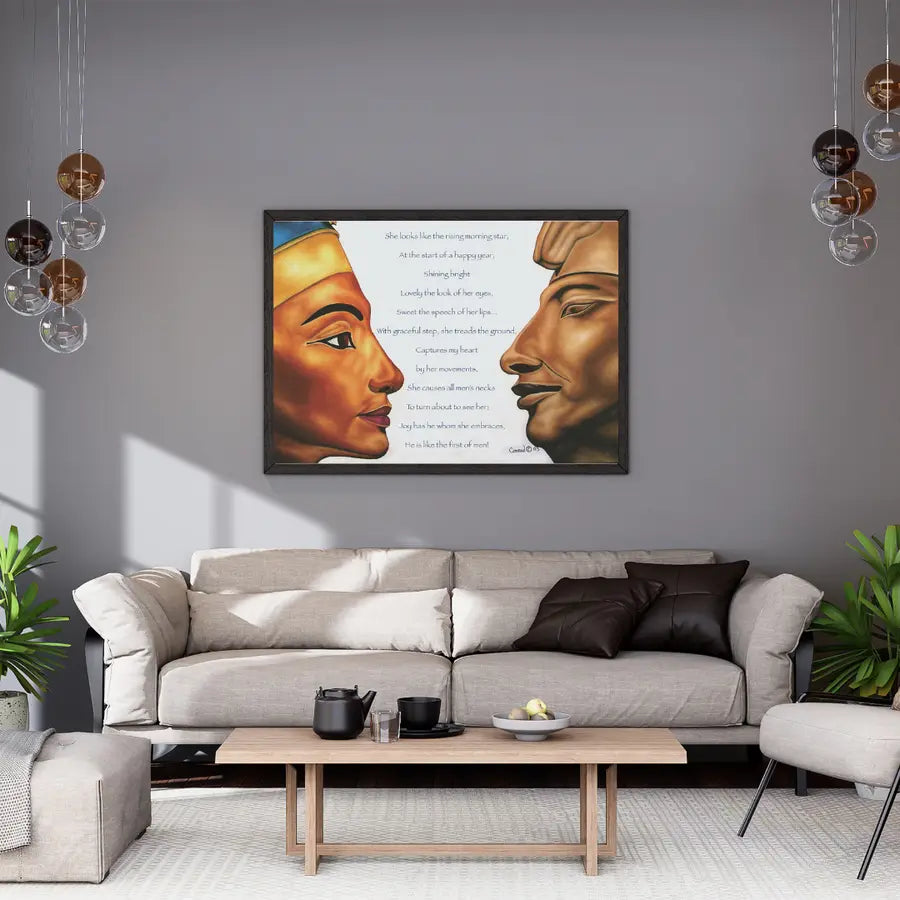 Celestial Bonds: Ancient Egyptian Pharaoh and Queen Art Print | African Royal Heritage